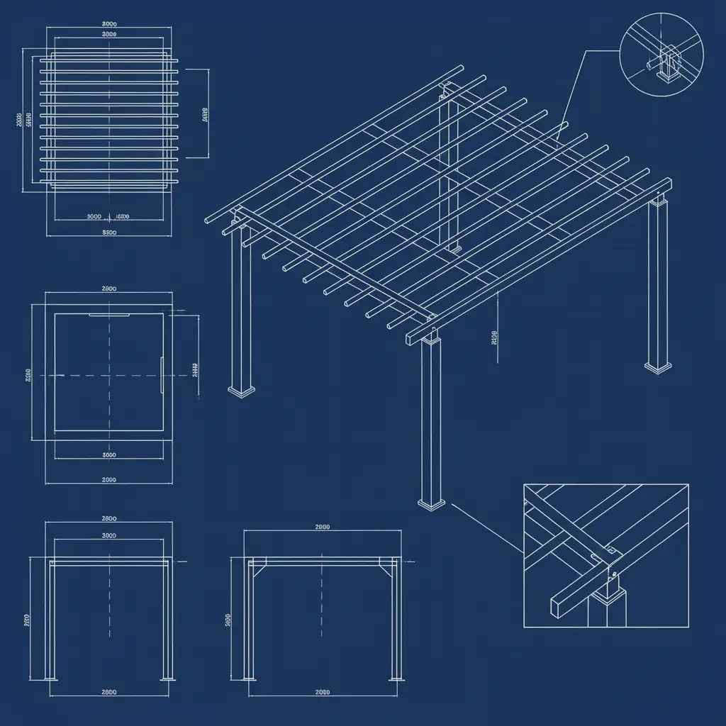 cad plan steel pergola